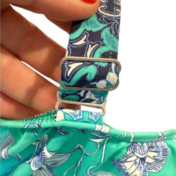 99. Lands' End Navy Green 14 DDD-Cup Chlorine Resistant Blouson Tankini Swimsuit - Picture 7 of 9